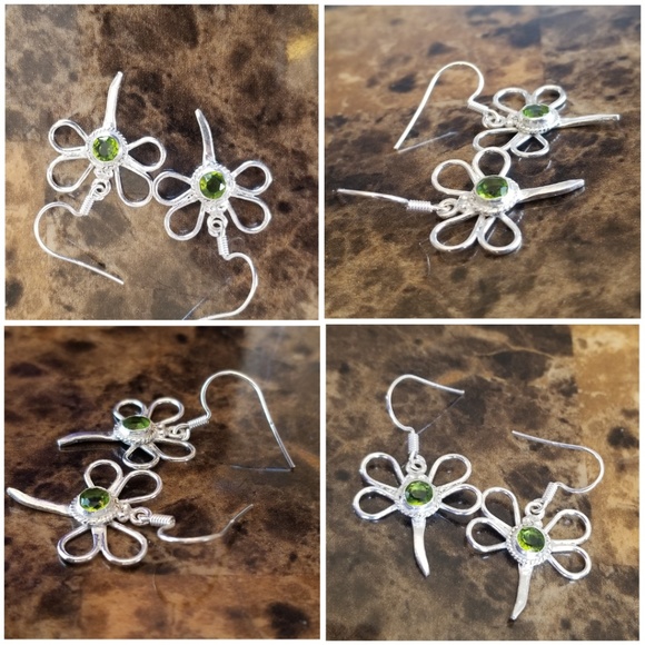 Genuine 1ct Lucky Peridot Dragonfly Earrings - Picture 3 of 4